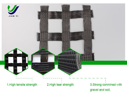 Highway Warp Strick Polyester Geogrid 1-6m In weiche Bodengrundbehandlung
