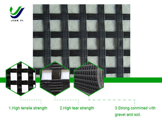 Geogrid aus Polyester aus Warpstrick hat eine hervorragende Beständigkeit gegen Ultraviolettalterung und Verschleiß