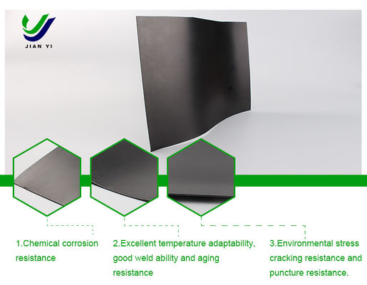 Ultra-niedrige Permeabilität HDPE Glatte Geomembran mit chemischer Korrosionsbeständigkeit und 700% Dehnung für Bergbau-Absetzteiche