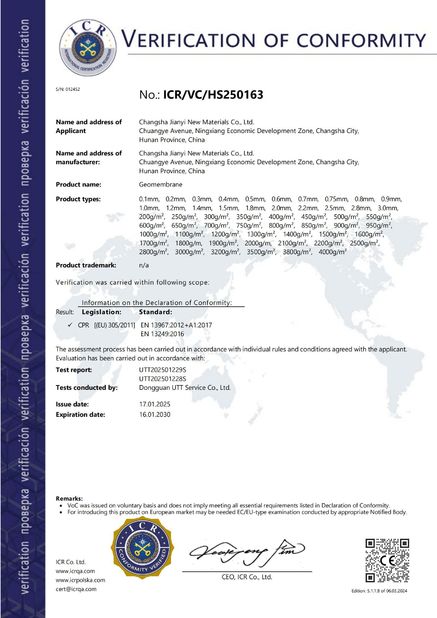 China Changsha Jian-Yi New Material Co., Ltd. zertifizierungen