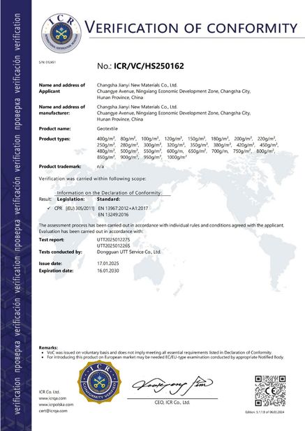 China Changsha Jian-Yi New Material Co., Ltd. zertifizierungen