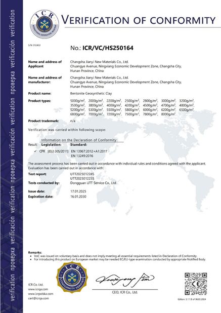 China Changsha Jian-Yi New Material Co., Ltd. zertifizierungen